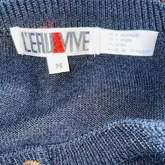 Vintage L'eau Vive Sweater Womens M Black Cardigan Wool Pinup Glam - Picture 7 of 7